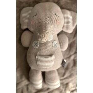 Living Textiles Theodore Elephant Knit Plush Rattle Tan Cream Striped Toy 2023